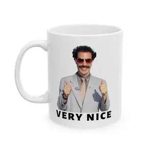 Mug WHITE ONLY VERY NICE Borat Meme Funny Drinkware Coffee Gift For Fan, Koozie