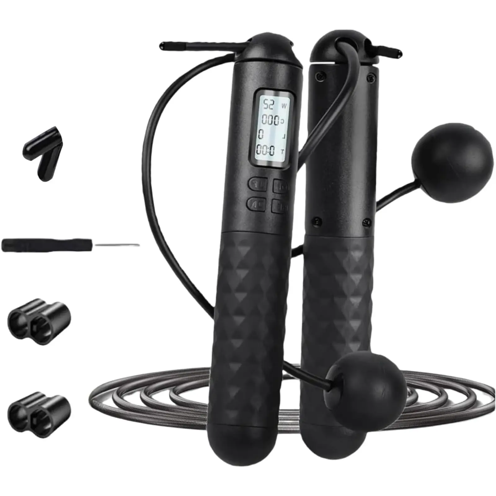 Women's Cordless Weighted Jump Rope for Adults - Skipping Rope with Large Ball Counter, LCD Display