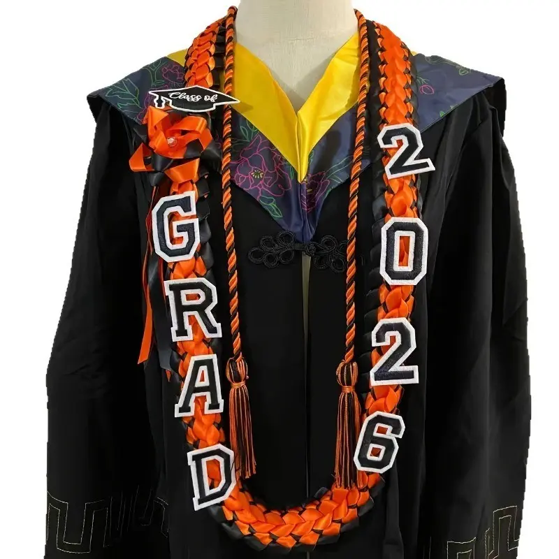 2026 Graduation Wreath with Honor Cord, Ribbon Wreath, Graduation Necklace, High School DIY Party Decorations, Class of 2026 Supplies