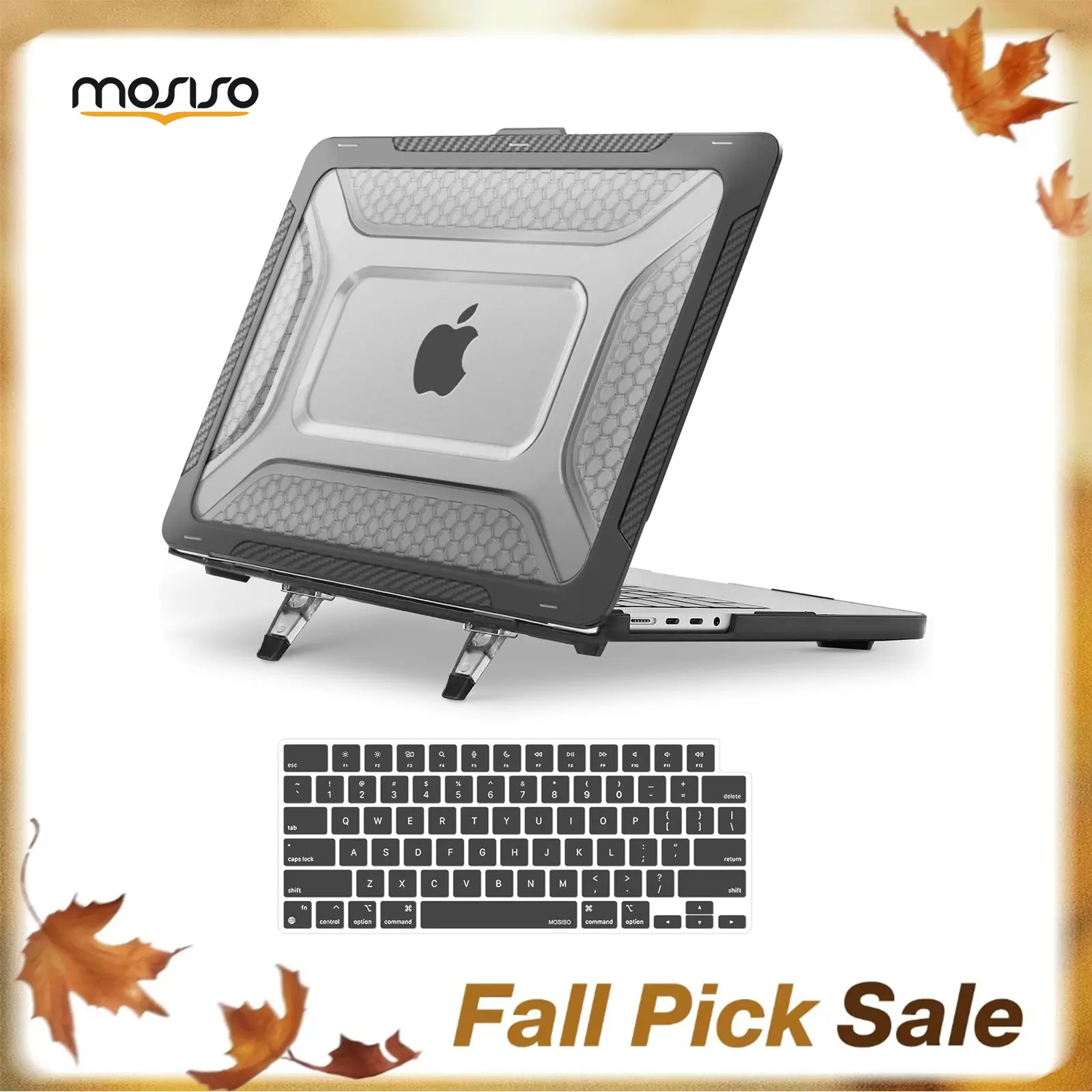 MOSISO Lightweight Plastic Honeycomb Water-Resistant Hard Case for 14in MacBook Pro 2025-2021 (M5,M4,M3,M2,M1;A3434,A3112,A3185,A3401,A2918,A2992,A2779,A2442) - Ventilated Design Base, Foldable Kickstand, Anti-Slip, Dustproof & Included Keyboard Cover