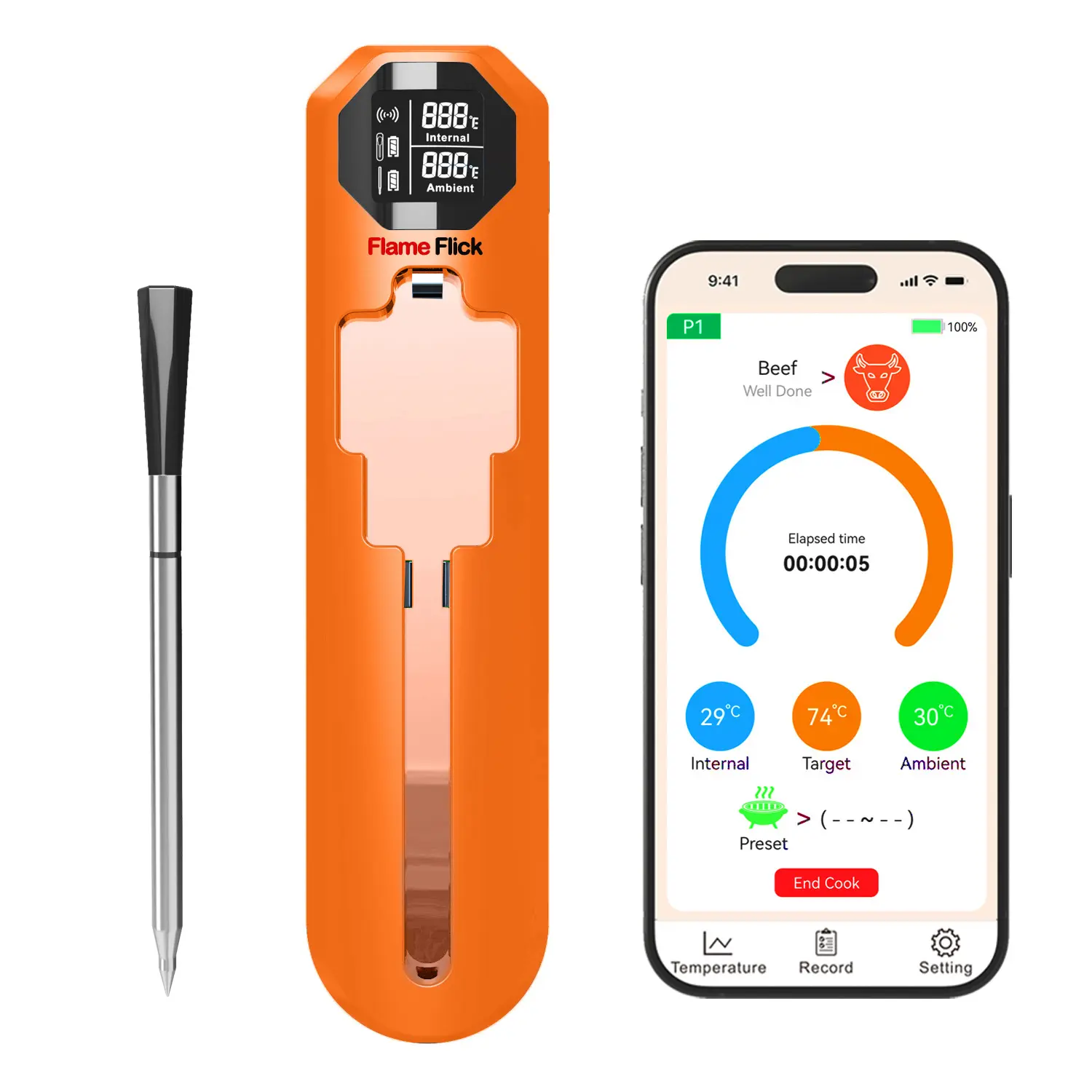 True Wireless Meat Thermometer (820ft Range) - Perfect Steak Every Time! Dual Sensors & Smart App Control for BBQ