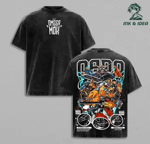 Omnimon Digimon Vintage Washed T-Shirt, OmegaMon Anime Oversized Hip Hop Streetwear Tee, Heavy Cotton Digital Monster Graphic Shirt, Retro Manga Unisex Top Gift