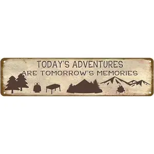 Camper Wall Decor Camping Sign Rv Decorations For Inside Camping Family Sign Adventure Metal Tin Signs Our Happy Place Farmhouse Sign Camper Today'S Are Tomorrow S Memories Signs 4*16 INCH