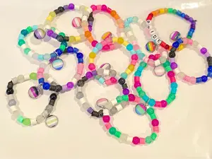 Vibrant Glass Bead Bracelets - Pride Flags Styles High Stretch Comfortable Fit with Cabochon Charms Featuring Matching Images for LGBTQ+ Pride Parades
