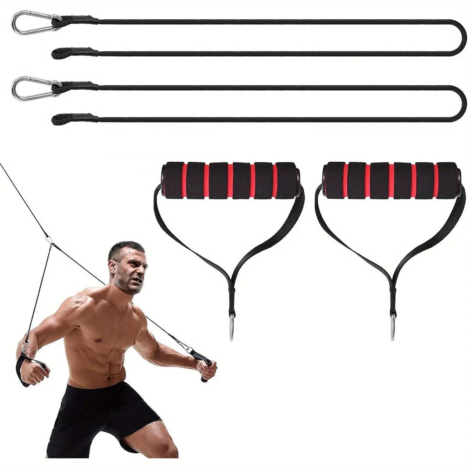 Complete Bicep & Tricep Training Kit - Durable Gym Pulley System with Resistance Bands, Handles & Buckle - Portable Fitness Set for Home Workouts