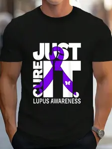 100% Cotton Just Cure Lupus Awareness Shirts Ribbon T-Shirt Women's Men's Graphic Tee Crew Neck summer vacation Tops