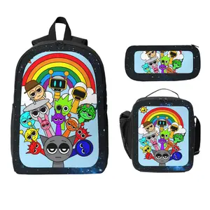 Sprunki Backpack, All Game Characters Dense Collage School Bag, Vibrant Cartoon Travel Backpack For Boys & Girls, Fan Gift