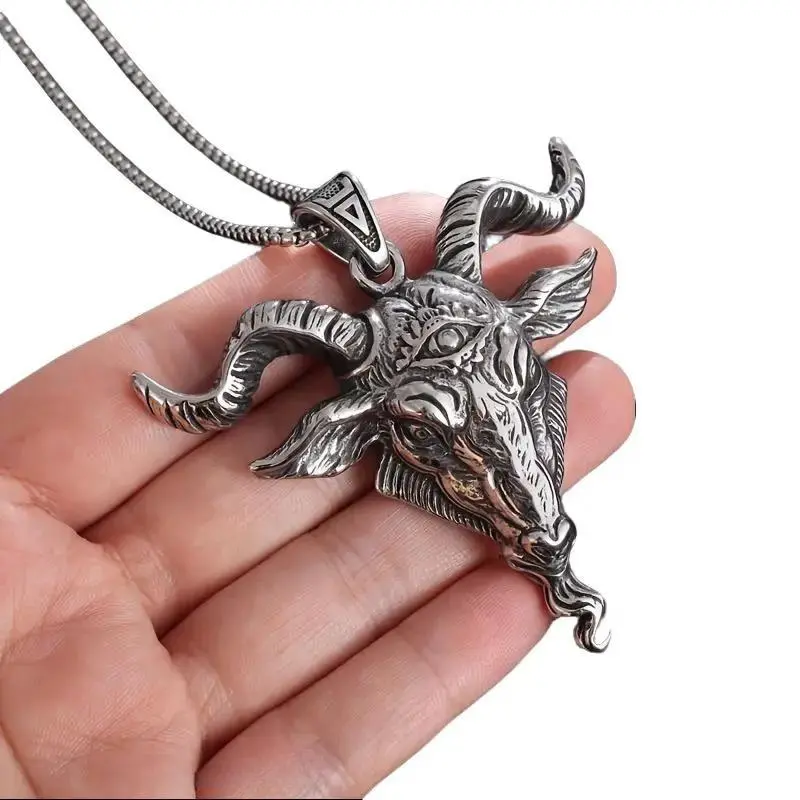 Vintage Gothic Costume Jewelry Necklace with Ram Head Animal Pendant, Unisex Lucifer Chain with Metal Coating for Casual Streetwear, Eye, Party, Chain Necklace, Retro Vibe, Outdoor, Punk Gothic Ram Head, Sports