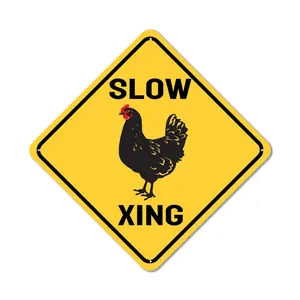 Slow Chicken Xing Sign Chicken Crossing Sign Street & Road Traffic Signs Black and Yellow Wall Decor for Indoor Outdoor USE, 8x8 inch street road metal sign, warning sign, caution sign