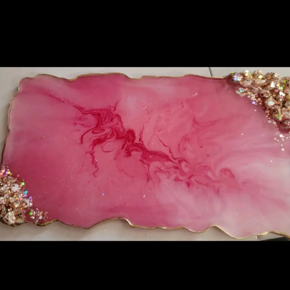 Epoxy resin pink quarts serving tray
