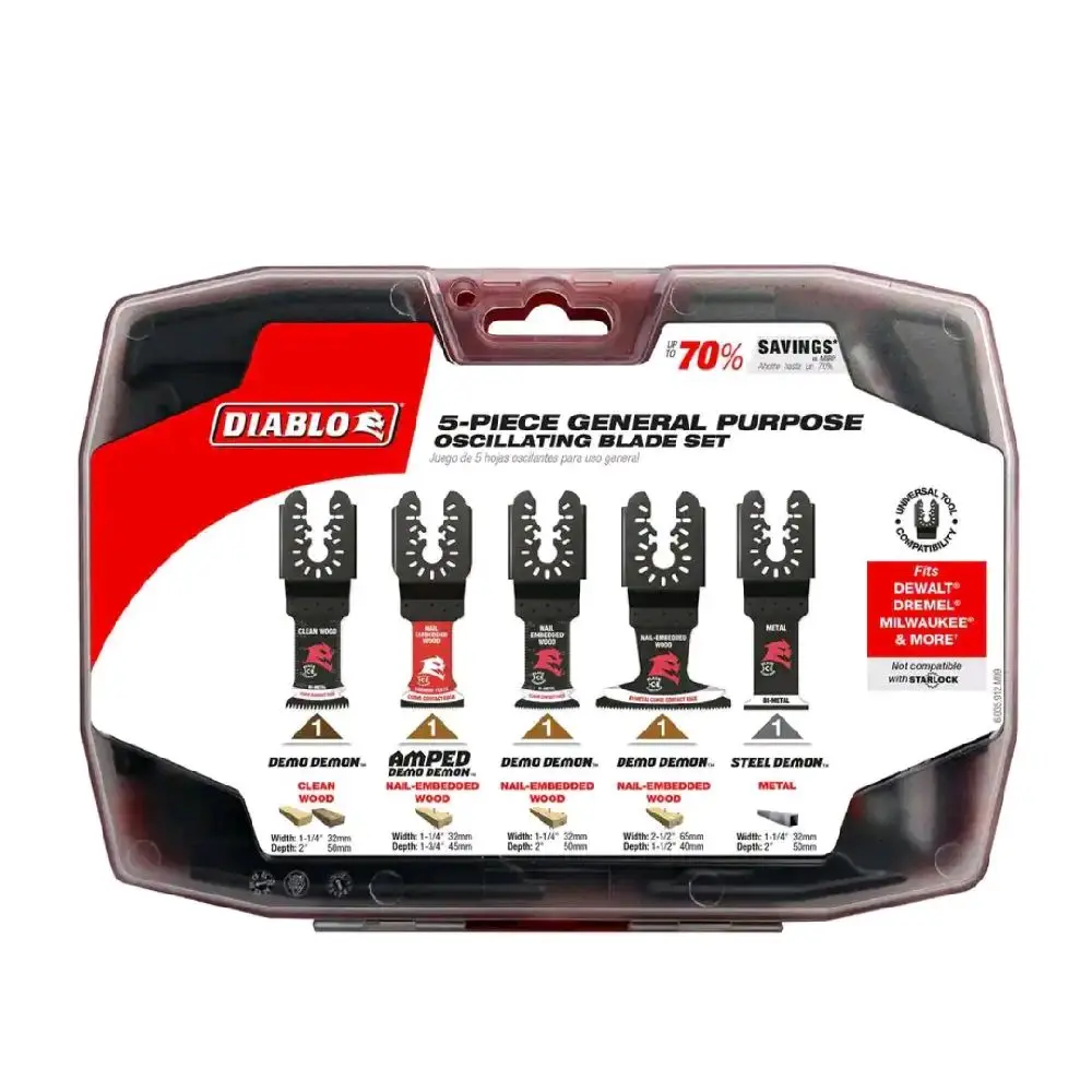 5-Piece Multi-Material Oscillating Blade Set for Oscillating Tools - Bi-Metal Cutters & Carbide Blades for Wood, Metal Cutting (Universal Fit)