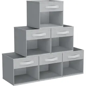 Storage Cubes, 11x 11 inch Cube Storage Bin, 6 Pack Closet Organizers and Storage Bins with Window, Collapsible Baskets with Handle for Shelves, Clothes, Toys, Books (Grey)