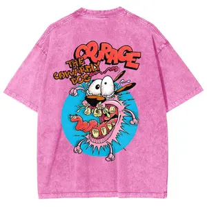 Courage The Cowardly Dog Unisex Fit Washed T-Shirt Menswear Cotton Crewneck Streetwear Vintage Retro Heart Hands
