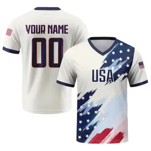 Personalized USA 2026 Jersey, Custom Name Number Jersey, White Navy V-Neck USA Flag Shirt, American Stars Graphic Fan Jersey, Great Gift for Players and Fans