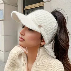 [Soft Warm Baseball Cap] Soft Warm Women's Baseball Cap |     Non-Stretch Snug Fit, Hand Washable, Decorative Button for Outdoor Casual & Anniversary Occasions