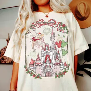 Youth & Adult, Tinkerbell World Christmas Graphic Tshirt, Princess Shirt, Magic Kingdom Magical Castle Christmas T-shirt, Matching Tee, Xmas Gifts Top