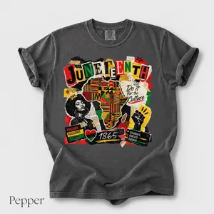 Comfort Colors Juneteenth Afro Woman T-Shirt, Africa Map Graphic Tee, Black History Shirt, Melanin Pride Top, African American Heritage Gift, Freedom Day Tee