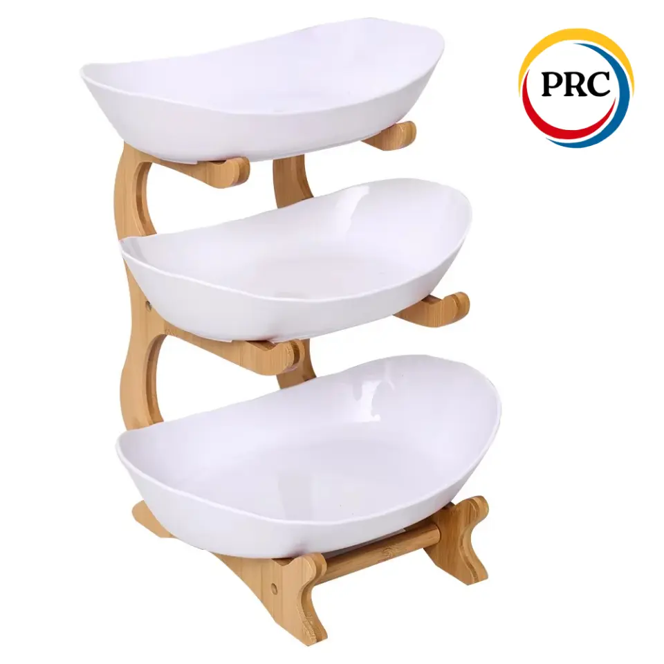 3-Tier Fruit Basket with Bamboo Stand | Premium Food-Grade Plastic Oval Bowls for Kitchen Counter 3-Tier Fruit Basket with Bamboo Stand | Premium Food-Grade Plastic Oval Bowls for Kitchen Counter