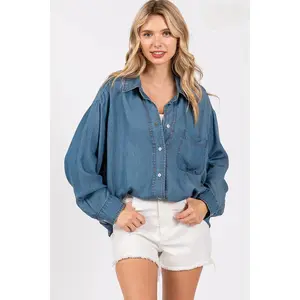 Lapel Button Top: DENIM