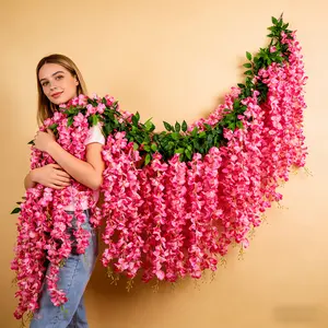 A Single Pack of Artificial Outdoor Simulated Pink Wisteria Flowers, Suitable for All Seasons Wedding Arrangements, Made of Durable Plastic Flowers for Indoor And Outdoor/Commercial Use - Dense Faux Wisteria Vine Hanging Flower Garlands