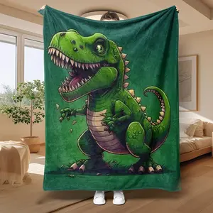 100% Polyester Animal-Themed Flannel Blanket, Flannel Weave, Multi-Size Dinosaur Design, Soft Warm Comfortable, for Home, Bedroom Decor, Flannel Blankets