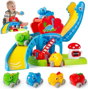 Toys for 1 Year Old Boy and Girl, Race Track for Toddlers 1-3 with 4 Dinosaurs Car Toys for Baby 12-18 Months, First Birthday Gifts for Boys, Educational Slide Toys for Ages 1-2