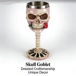 Gothic Rose Skull Goblet Stainless Steel, Spooky Halloween Decor, Resin Wine Glass for Bar Party, Unique Gothic Style Drinkware