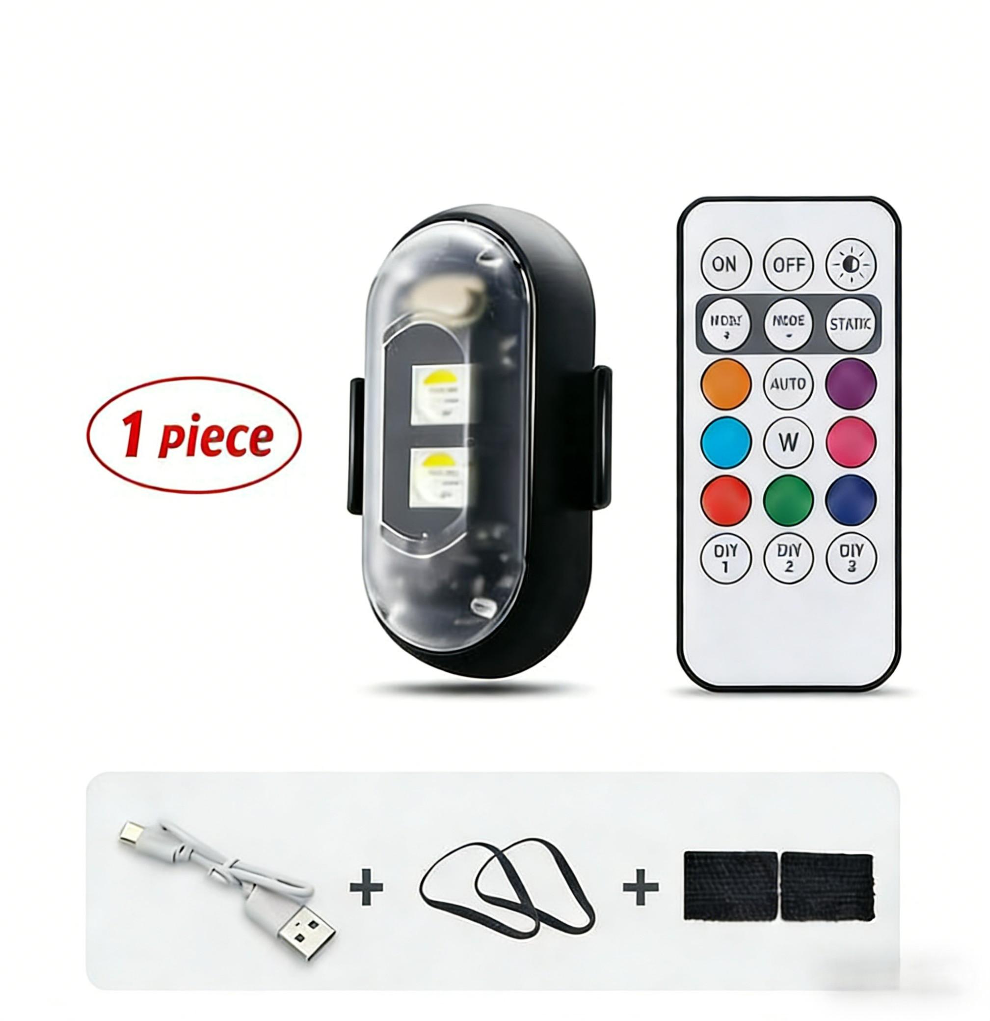 Aircraft Style LED Strobe Lights, Wireless Remote Control RGB 7-Color Anti-Collision Warning Lights, Rechargeable Flashing Beacon for Motorcycle Car Bike ATV, Must-Have Safety Gadget for Riders & Drivers