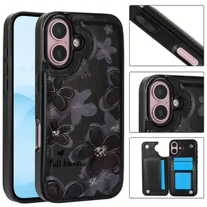 Unique Floral Wallet Phone Case for iPhone 17/16/15/14/13/12 Pro Max/Pro/Plus/Air – Premium TPU+PC+PU Leather Design Card Protective Flower Cover