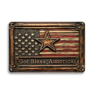 God Bless America Vintage Metal Tin Sign Plaque, Decorative Wall Art for Home, Living Room, Bedroom, Garage, Man Cave, Gate, Yard Walls