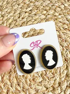 Black Cameo Statement Stud