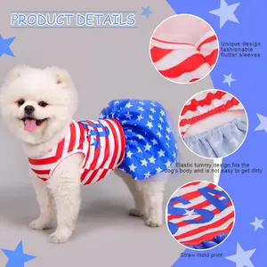 Thin Independence Day Star Striped Dog Dress, Letter Print Bowknot Dress, Suitable for Small/medium Cats Dogs Spring Summer Holidays