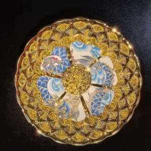 Golden Dragon Scale Floral Glow-in-the-Dark Artisan Porcelain Teacup