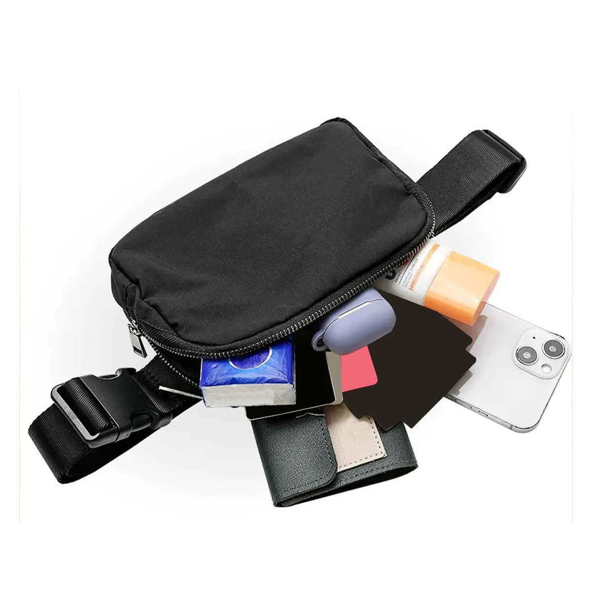 Waterproof Nylon Crossbody Bag, Ultra-light Unisex Activewear Bum Bag with Reflective Strips for City, Hiking and Trail Running, Mini