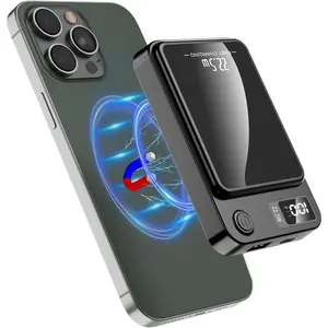 Springtok green digital power bank with display 20000 mAh, ultra-thin, mini magnetic wireless power bank for iPhone and Android smartphones, the most compact and portable smartphone charger