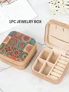 Portable Jewelry Display Storage Box, Travel PU Leather Women's Small Jewelry Organizer, Vintage Bohemian Mandala Pattern