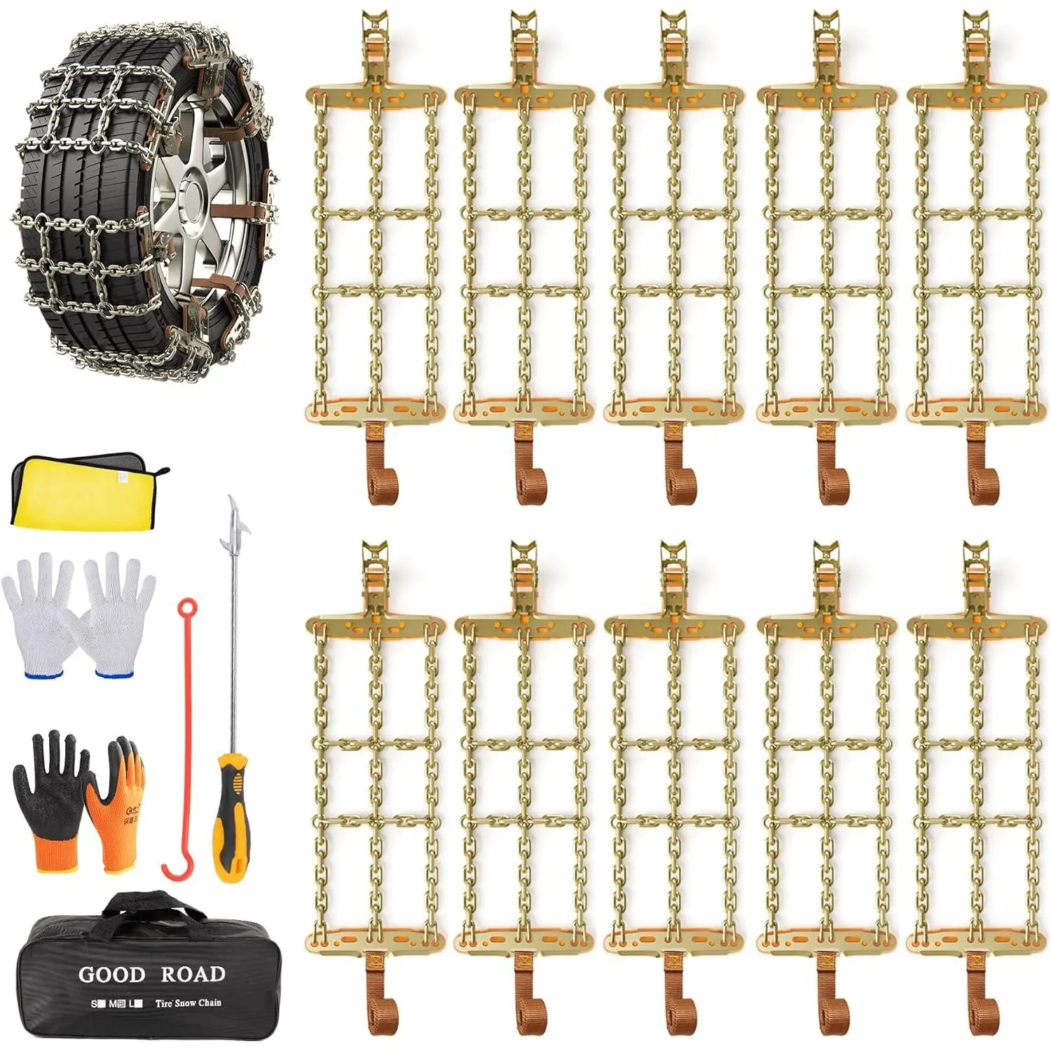 Snow Chains, Tire Chains with Thickened Manganese Steel for   SUV in Ice, Sand and Mud(10 Packs, Tire Width 235-285mm)