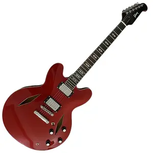 RED Semi Hollow Body 6 String Guitar Diamond hole,Maple Body ,chrome part