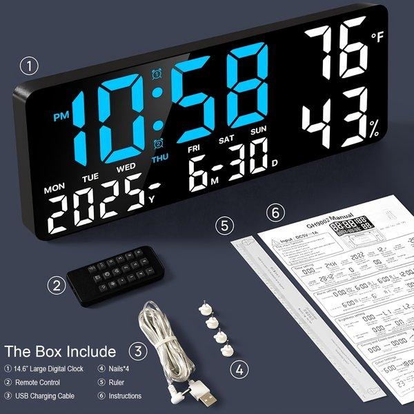 Large LED Alarm Clock with Temperature & Humidity Display – Digital Clock with Timer, Week Display, Bright Adjustable Screen for Bedroom Living Room Office