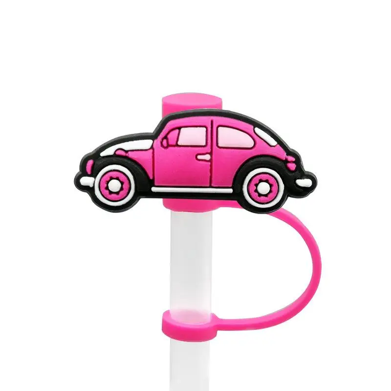 Cartoon Car Design Reusable Straw Cover, 1 Piece Silicone Car Shaped Straw Cap, Dustproof Straw Cove, Fashion Straw Cover For Party, Drinkware Accesso