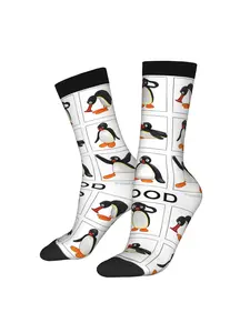 BIIHUDU Men'S Funny Penguin Socks - Black & White Penguin Design with Red Beak, Soft Polyester Crew Socks for Casual & Formal Wear, Hand Wash or Dry Clean, Cute Socks, Playful Sock Design, Durable Sock Material