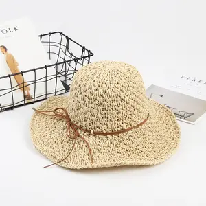 Summer Faux Raffia Wide-Brimmed Straw Hat for Women Korean Style Sun Protection Foldable Beach Hat Spring & Summer Fashion