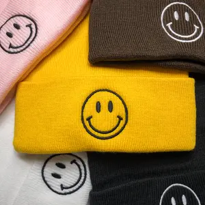 Smiley Face Embroidered Beanie