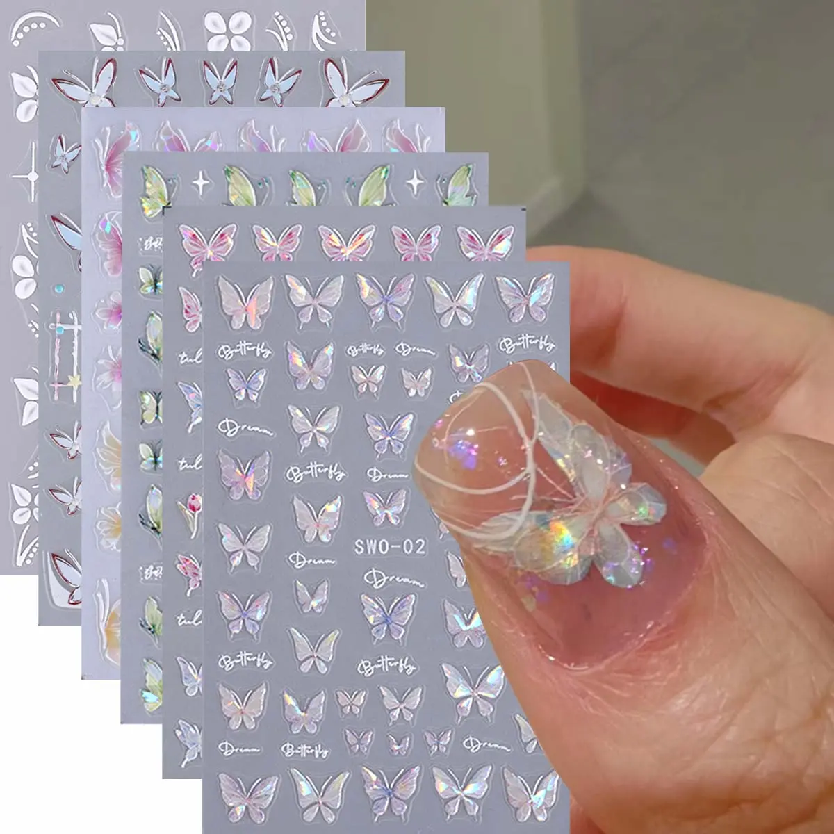 Butterfly Pattern Nail Art Sticker (6 Counts/set), Butterfly Design, Self Adhesive Glossy Finish Nail Decal, DIY Nail Art Designs Decoration for Women & Girls, Art Decals For Nails, Stickers For Nails