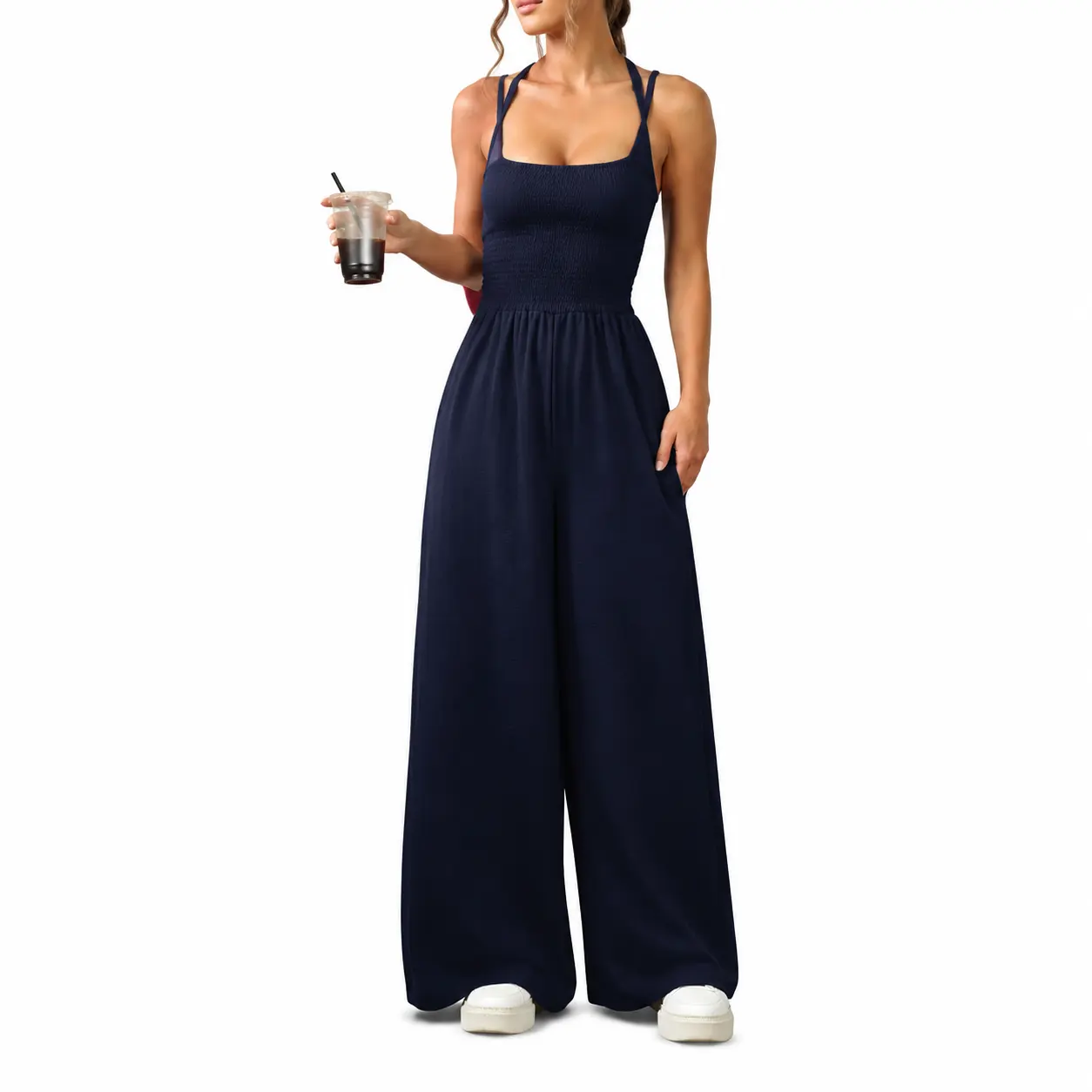 Women's Strapless Wide Leg Jumpsuit Casual Loose Fit Summer Outfit Lightweight Vacation Romper