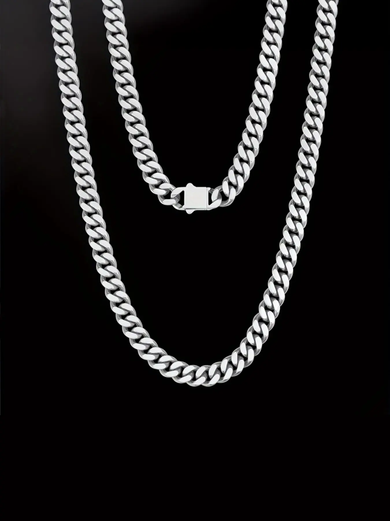 ICED CHICS 12MM stainless steel encrypted four-sided polished Cuban buckle necklace, Cuban chain necklace for men and women, solid Cuban chain, smooth Cuban chain, Cuban link necklace, Stainless Steel Necklaces