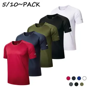 SummerVibes Men's 5/10 Pack Running Sports T-shirt, Casual Crew Neck Basic Compression Shirts for Men, Solid Color Moisture Wicking Breathable Short Sleeve Muscle Workout Tops, 100% Polyester Quick Dry Fabric Athletic Wear Greenish Tee