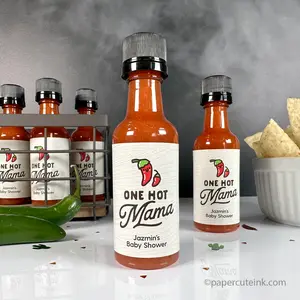 One Hot Mama, Mini Hot Sauce Baby Shower Party Favors, Set of 12 Labels