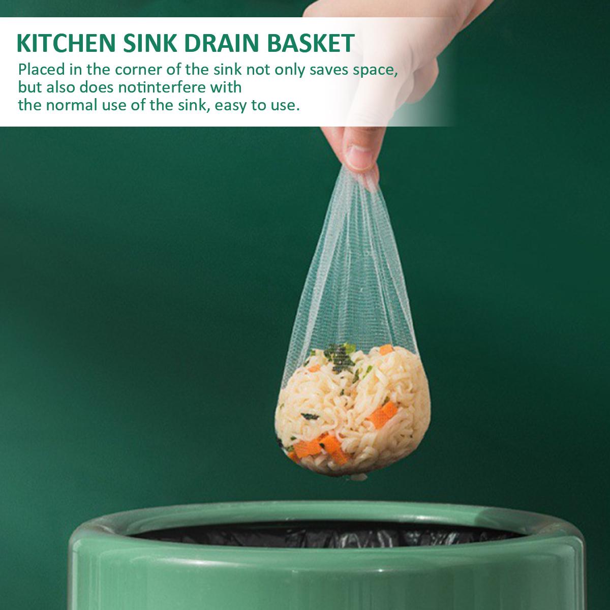 White Foldable Kitchen Sink Filter Basket, Rotatable Drain Strainer with 100 Disposable Mesh Bags, Food Catcher Gadget