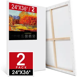 Stretched Canvas for Painting 24x36 Inch, 2 Pack Large Canvas for Painting, Primed Acid-Free Cotton Blank Canvases 24x36 Inch, Large Painting Canvas for Oil ,Watercolor, .